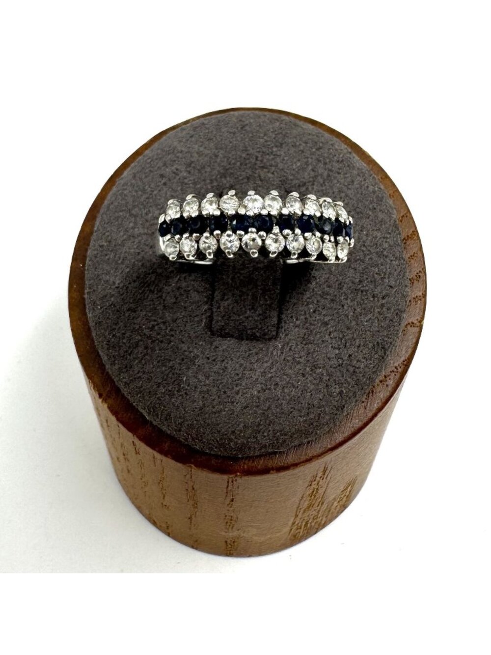 Sterling Silver 925 Black & White Cubic Zirconia 3mm Band Ring Size 6.5